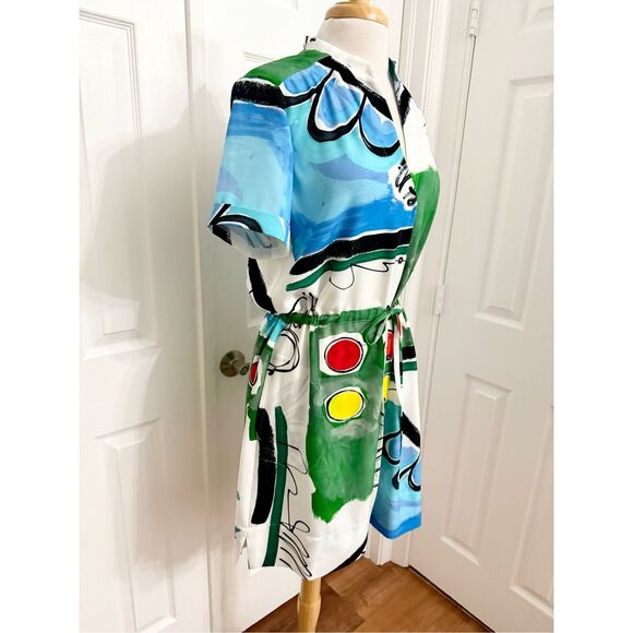 Indies Topaze Printed Short Sleeve Button Front Tie Waist Shirtdress Dress 40 6 - Picture 2 of 7